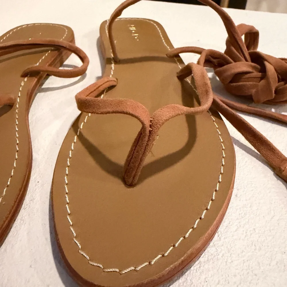 Anthropologie Pilcro Tie Up Sandals sz 8 Brown Flats Tassle NWT - Picture 3 of 10